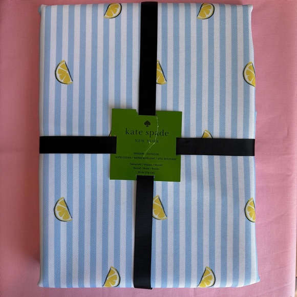 kate spade Other - Kate Spade Blue Striped Lemon Round Indoor Outdoor Tablecloth  70” NWT
